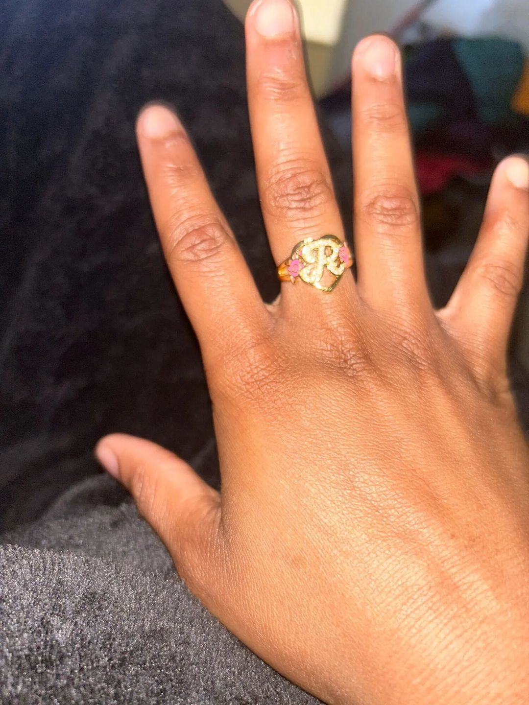Customer photo review of Bling Initial Rose Ring (Resizable - OS)