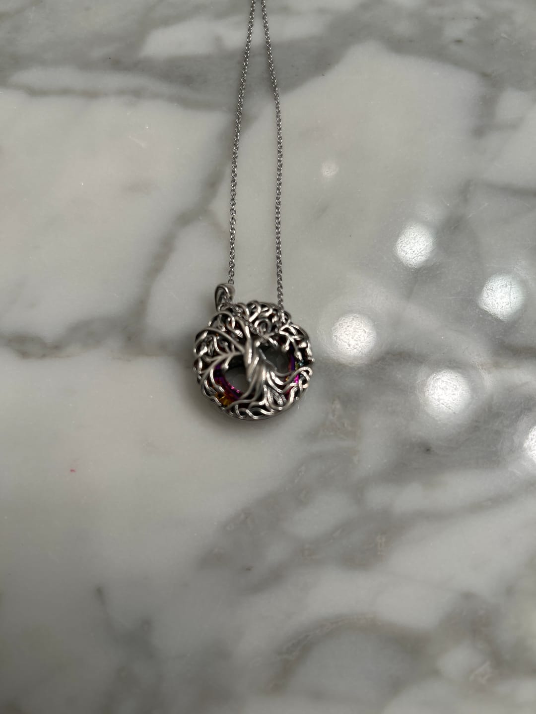Customer photo review of Crystal and Silver Tree of Life Cremation Necklace