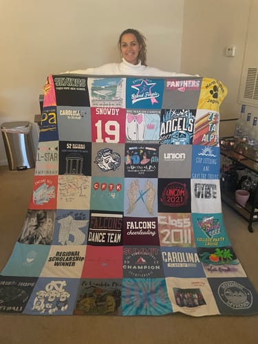 T-shirt quilt featuring falcons cheerleading by Suzanne from NC