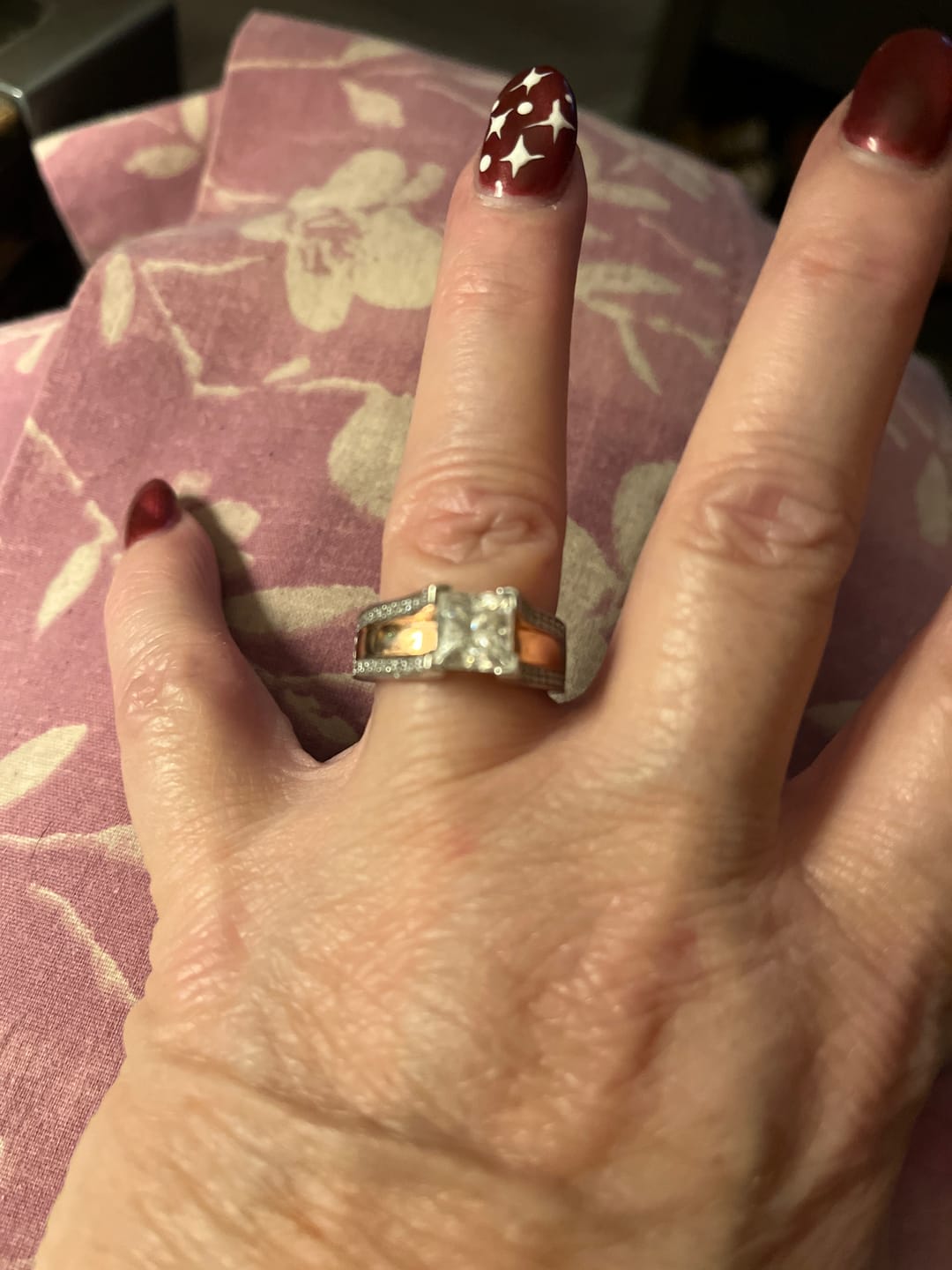 Customer photo review of Princess Cut Moissanite Triple Row Pave Engagement Ring