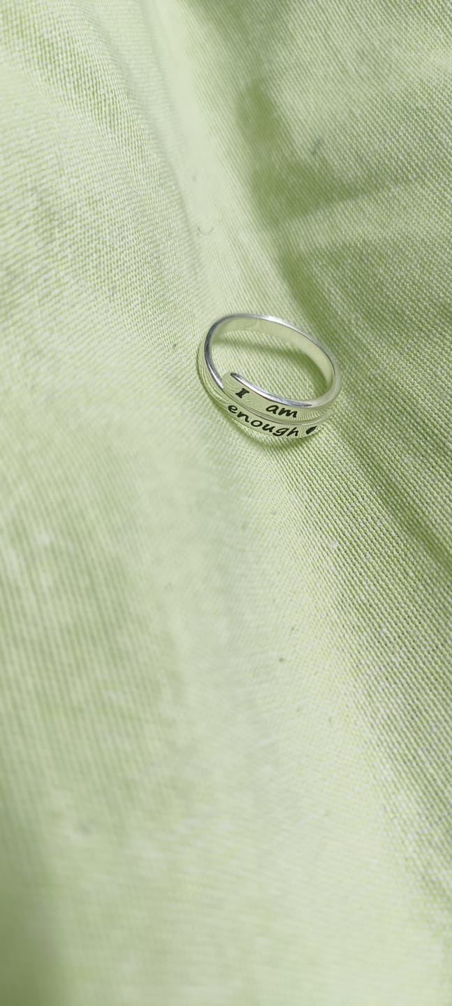 Customer photo review of I Am Enough Sterling Silver Ring