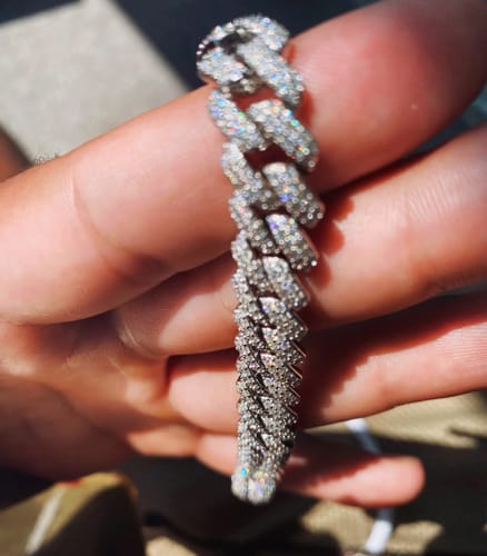Customer photo review of Moissanite Miami Cuban Chain Iced Silver Necklace