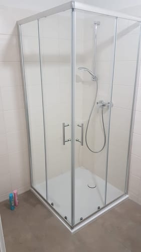 Customer photo review of SONNI Duschkabine Eckeinstieg Schiebetür mit/ohne Duschtasse Ablaufgarnitur 70-120cm Höhe 195cm