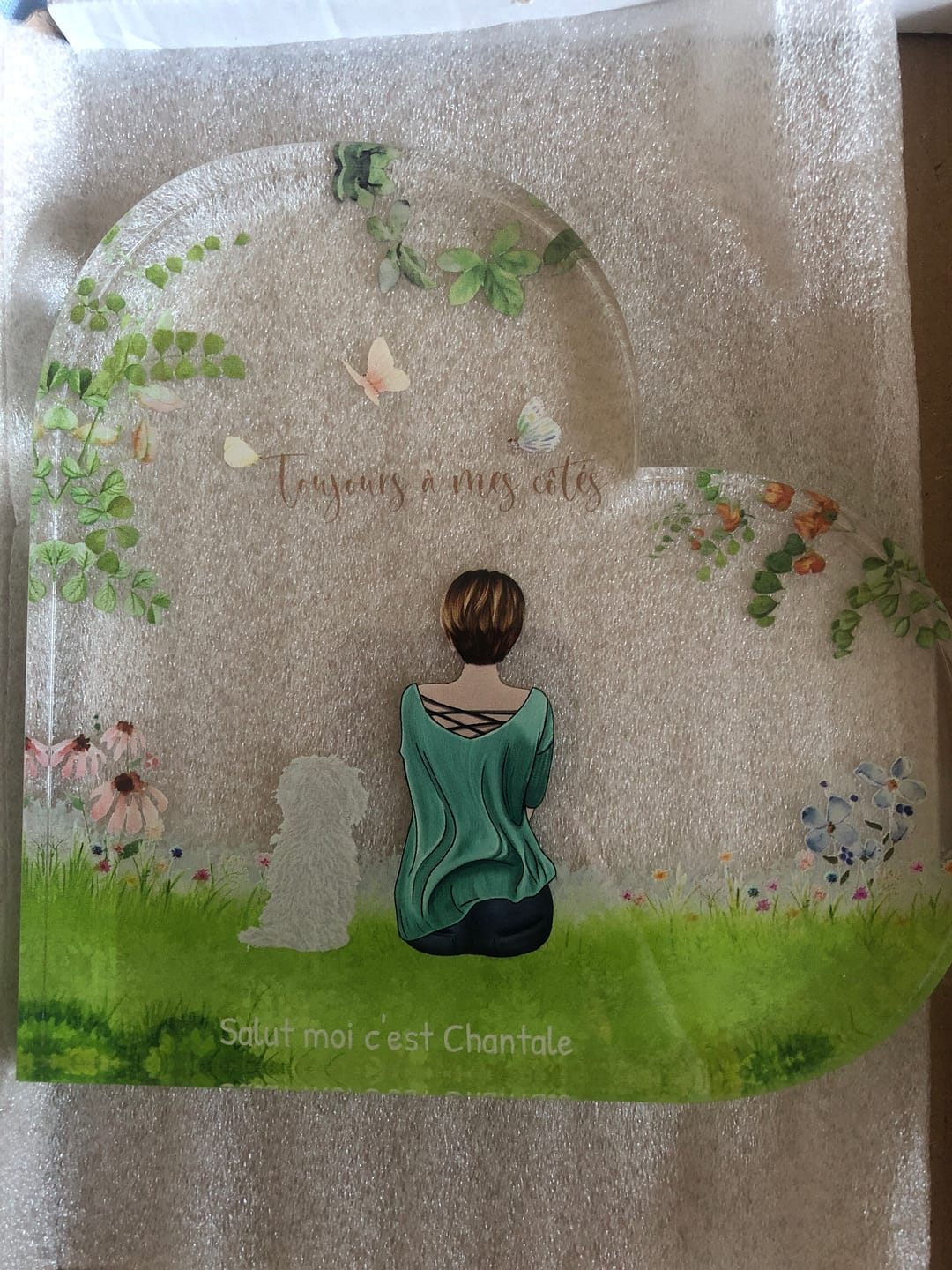 Customer photo review of Toujours à mes côtés - Cœur en verre personnalisé