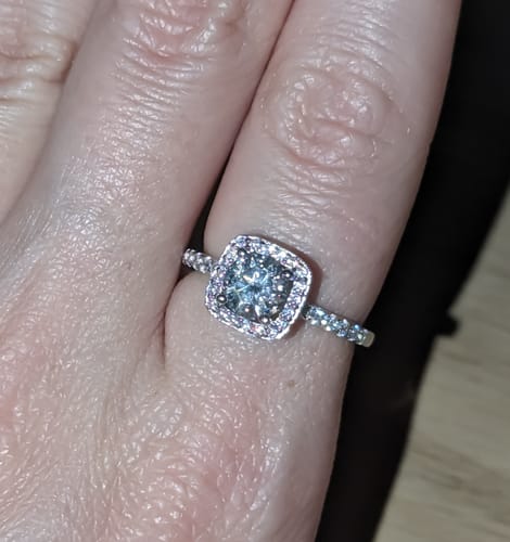 Customer photo review of Grace Moissanite 14K White Gold Plated Silver Ring
