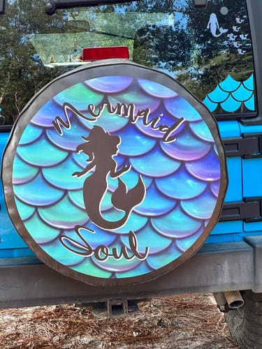 Customer photo review of Mermaid Soul Silhouette on Purple Turquoise Iridescent Mermaid Scales