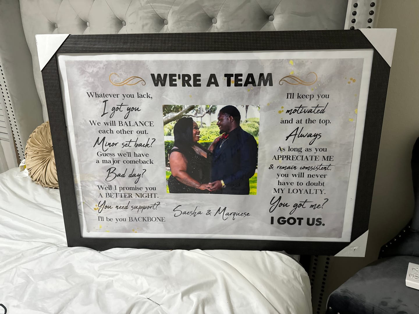 Customer photo review of We're A Team I Got Us Black African Couple - Personalized Wrapped Poster