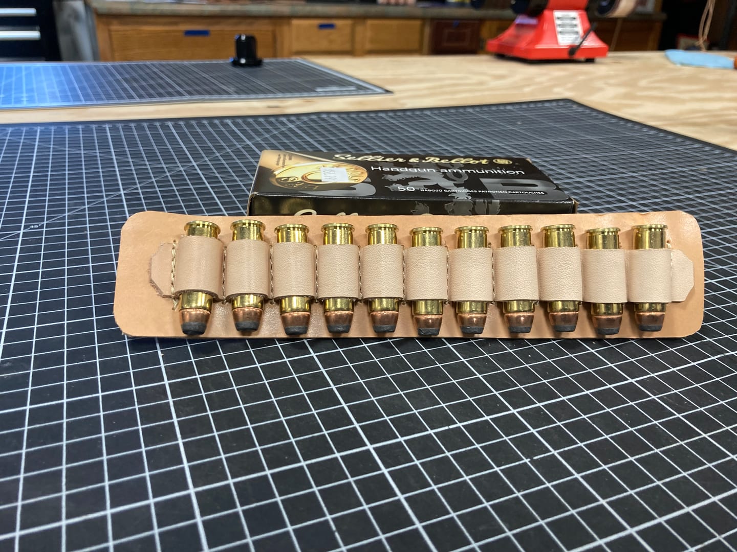 Customer photo review of Leather Cartridge Loops Stitching Guide - Free Printable Template