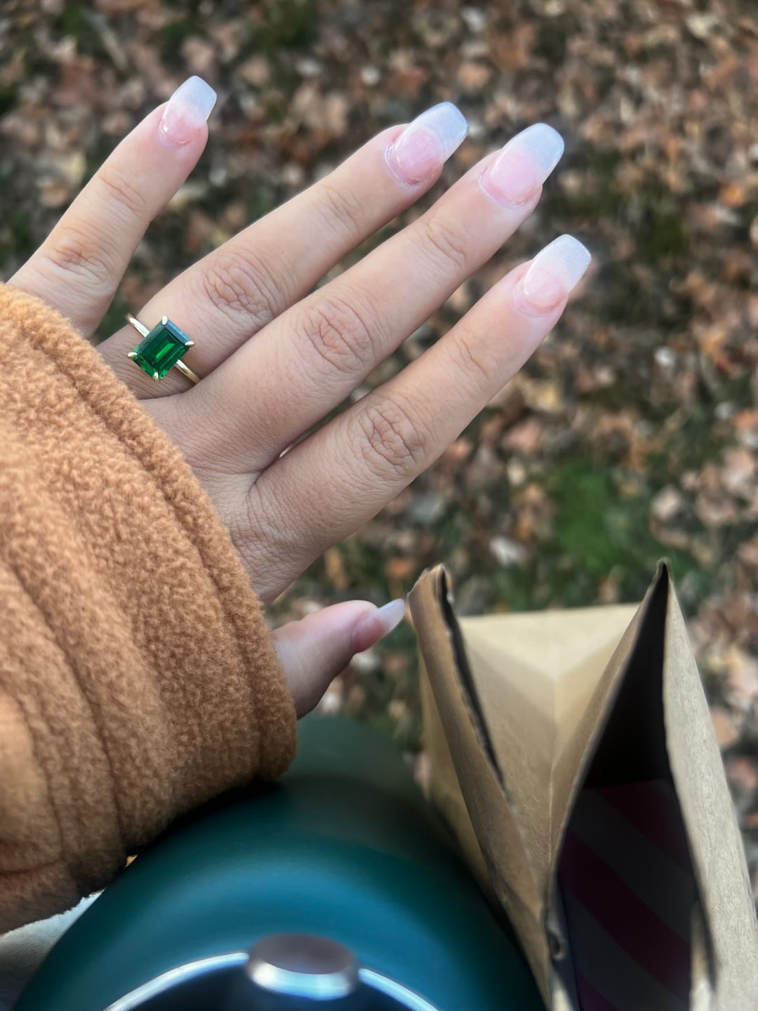 Customer photo review of Louily Classic Yellow Gold Emerald Cut Engagement Ring In Sterling Silver
