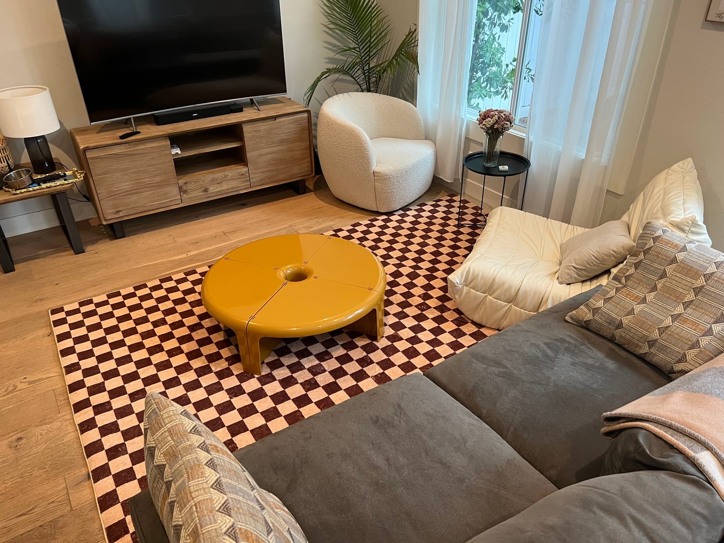 Customer photo review of Chocolate Brown Checkered Rug