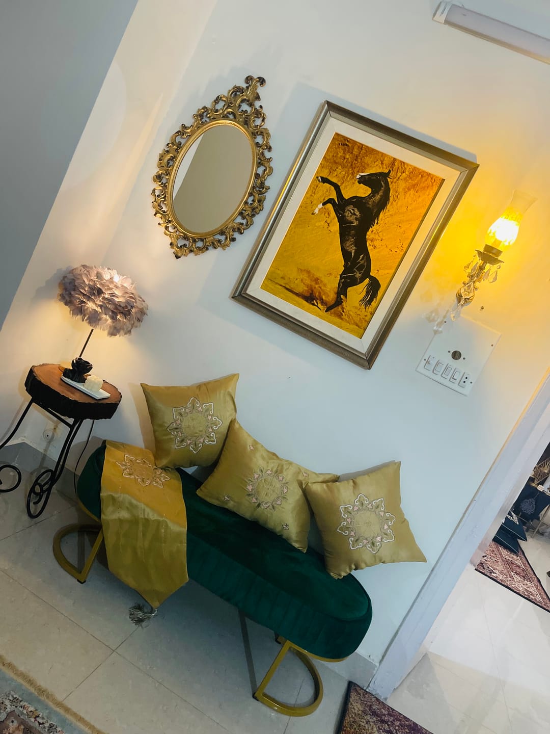 Customer photo review of 3 Seater Luxury Wooden Stool With Steel Stand -479