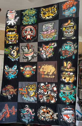 T-shirt quilt with art, design themes by elizabeth from TX