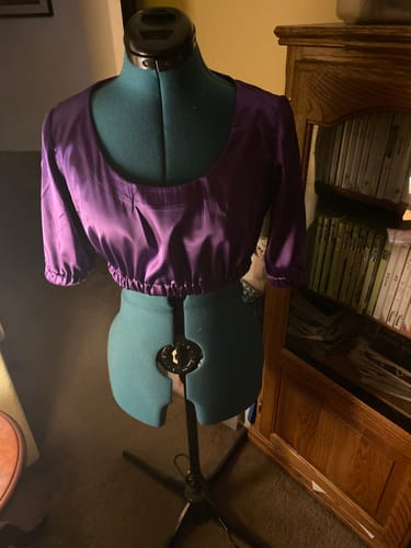 Customer photo review of Purple Silky Stretch Satin