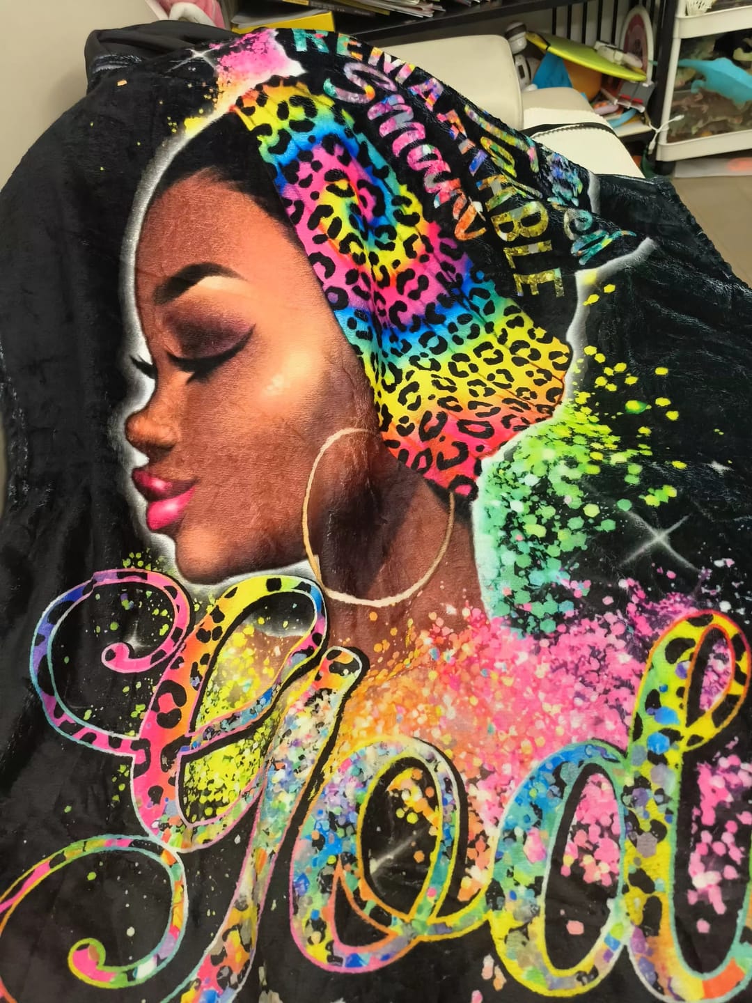 Customer photo review of African artwork Sherpa blanket - God Say Im