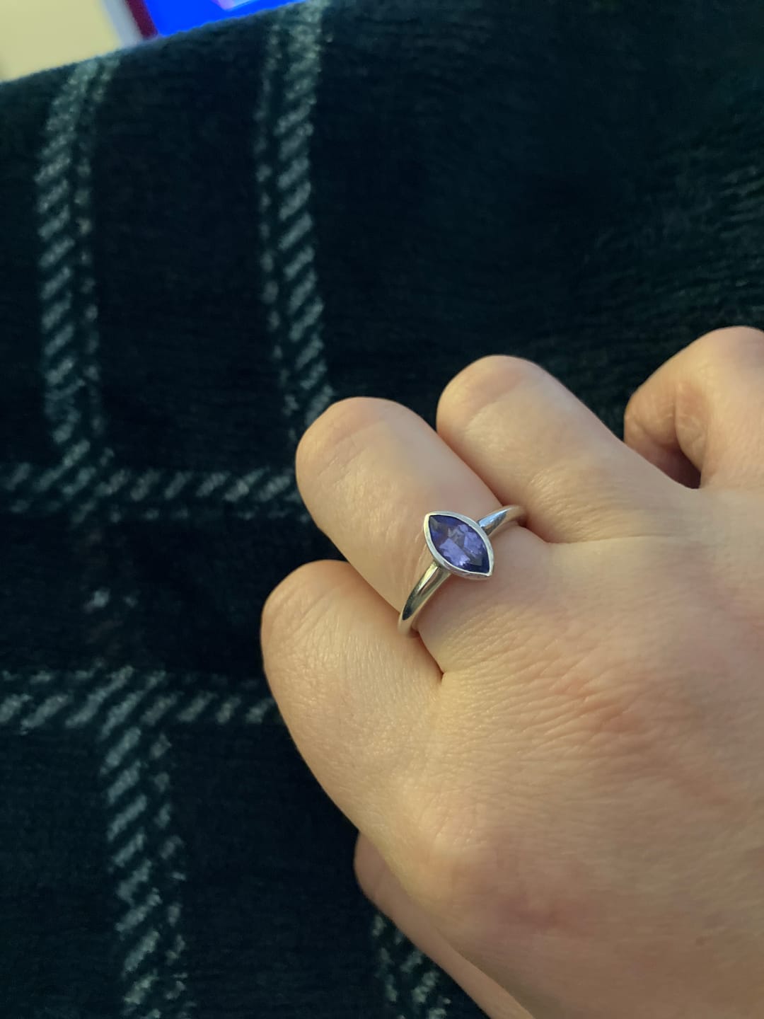 Customer photo review of Surf Moon Ring with Tanzanite