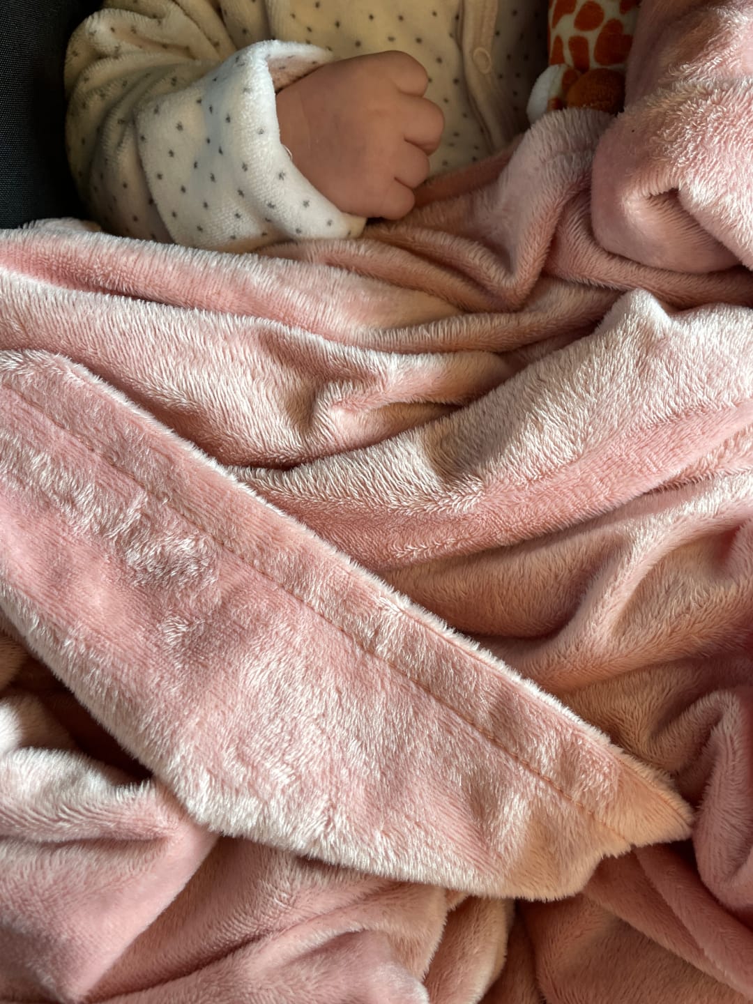 Customer photo review of MinkyBee Stroller Blanket ~ Dusty Pink