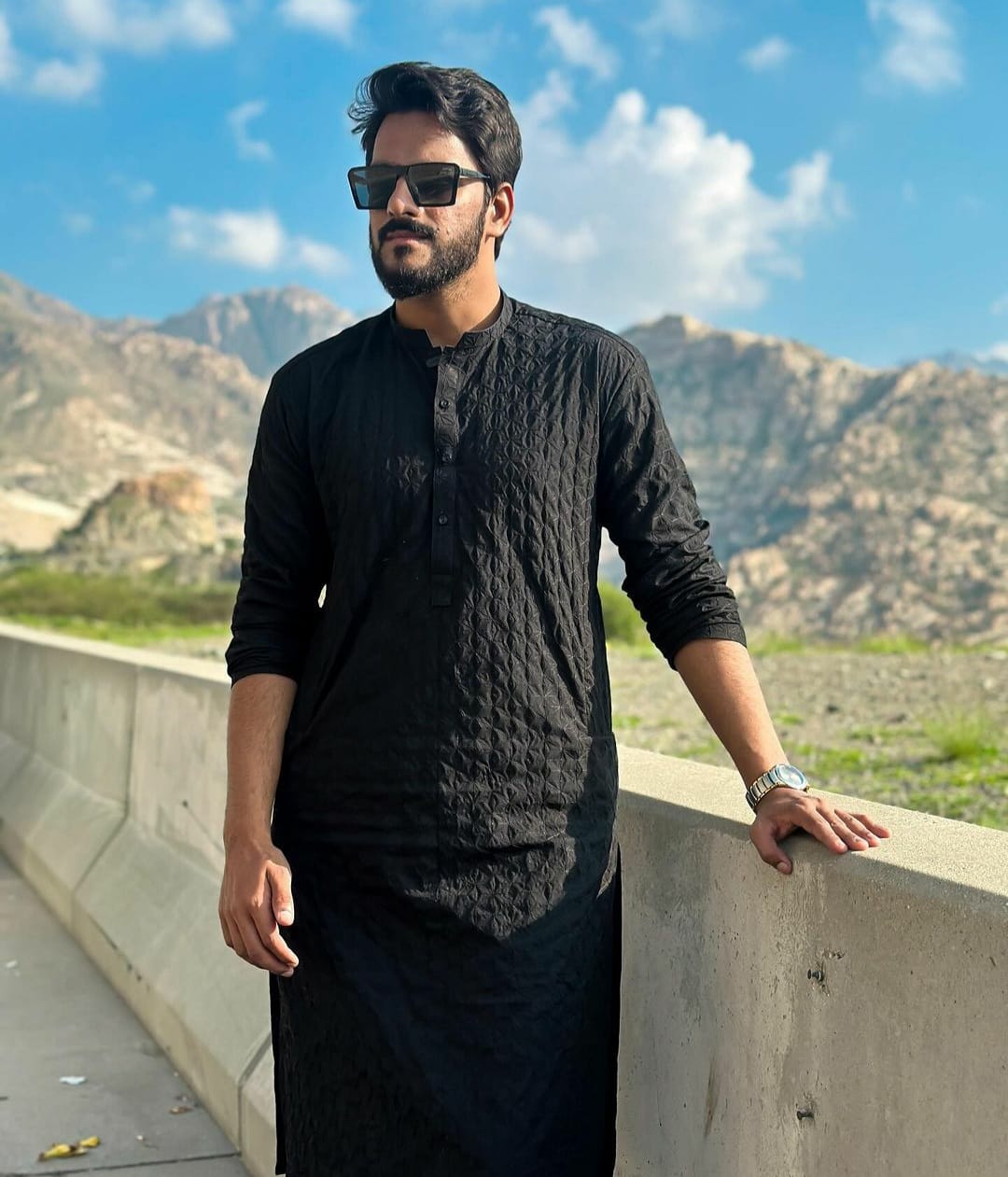 Customer photo review of Gents Unstitched wash n wear Embroidery Suit (nova crown)jet black 07