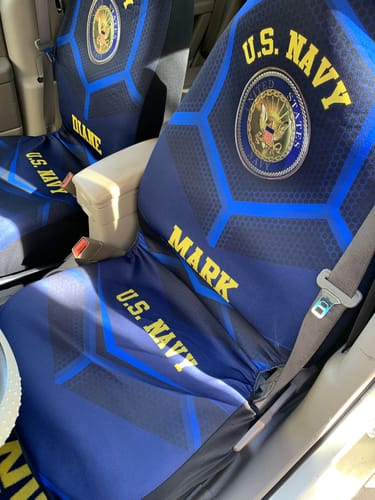 Customer photo review of Personalized U.S. Navy Military Car Seat Covers Custom Name Car Accessories