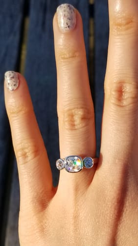 Customer photo review of 3-Stone 1.25ct Cushion CZ Ring in Sterling Silver