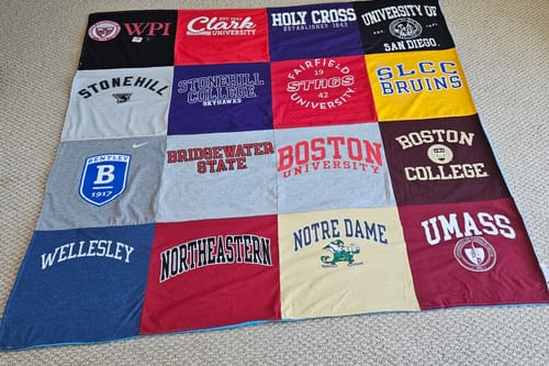 T-shirt quilt from worcester polytechnic institute, clark university by Christine from FL