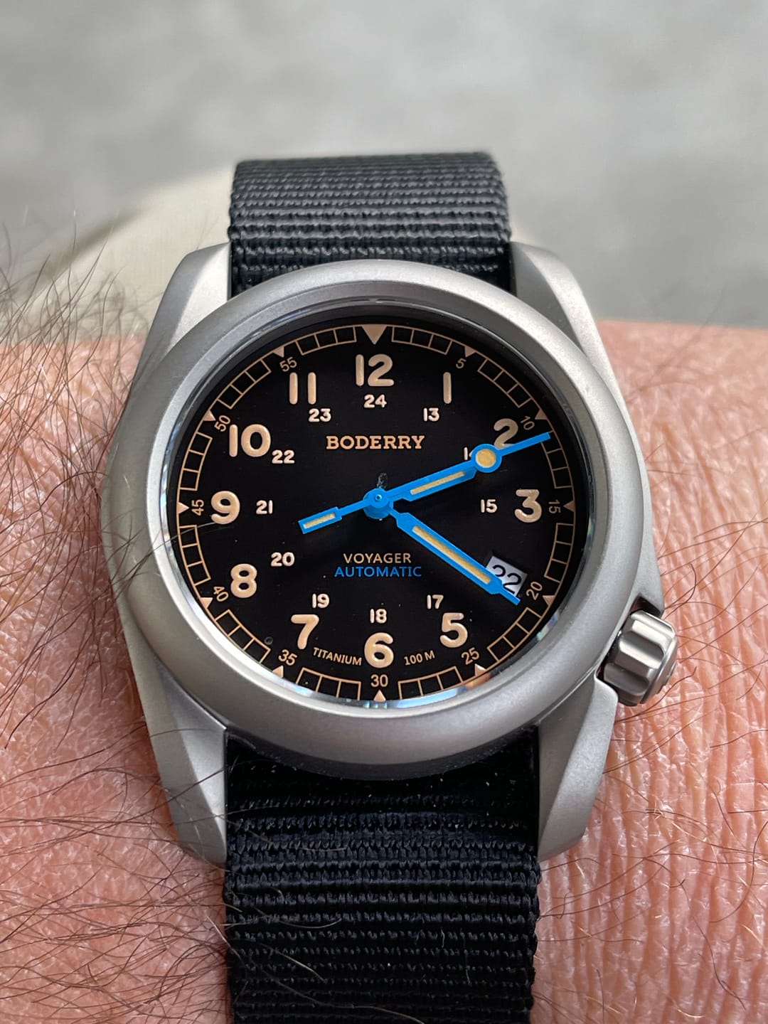 Customer photo review of VOYAGER - 100M Waterproof Titanium Automatic Field Watch | Vintage Noir