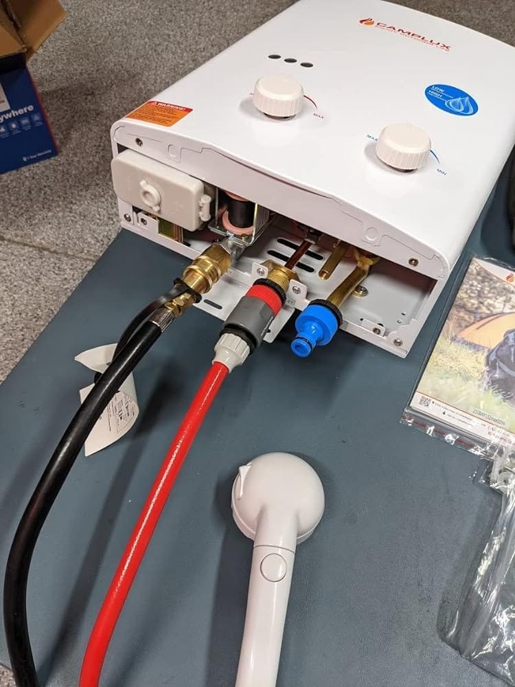 Customer photo review of CAMPLUX AY132Max 5L Gas Propane Water Heater with 4.3L Water Pump, Tankless Instant LPG Water Heater with Carrying Bag, For Camping&Outdoor Showers
