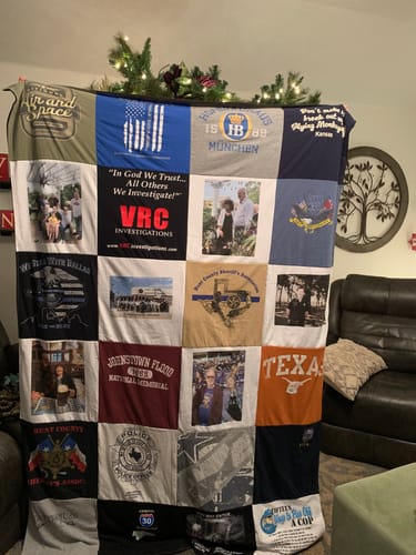 T-shirt quilt with law enforcement, investigation themes by Teresa from TX