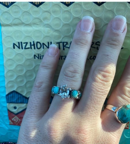 Customer photo review of Kingman Turquoise  & White Topaz Sterling Silver Forever Ring