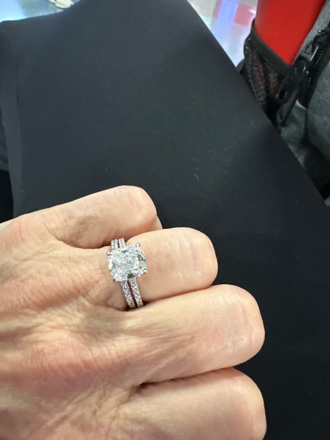 Customer photo review of S925 Classic 3.0 Carat Cushion Cut White Sapphire Wedding Set In Sterling Silver