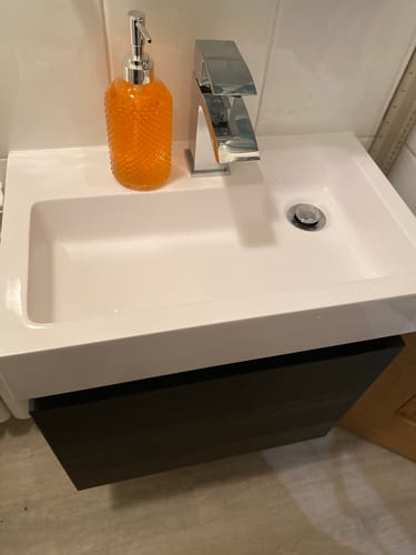 Customer photo review of Nuie Merit Slimline 500mm Single Door Wall Hung Vanity and Basin - Charcoal Black