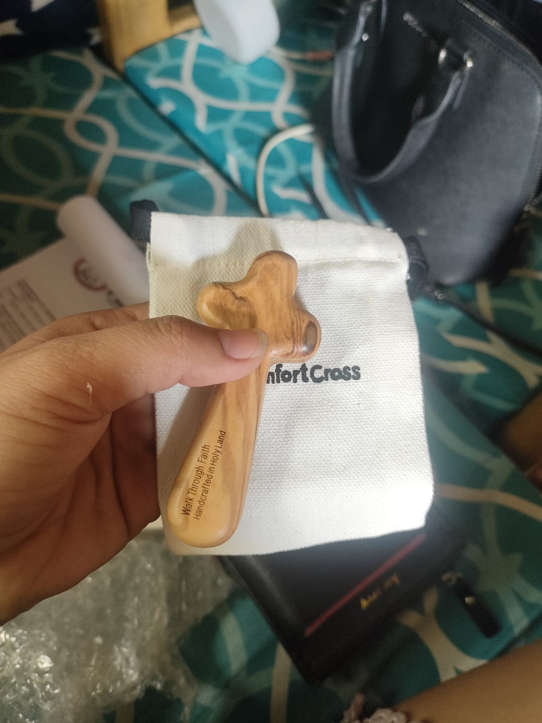Customer photo review of Holy Land Olive Wood Comfort Cross