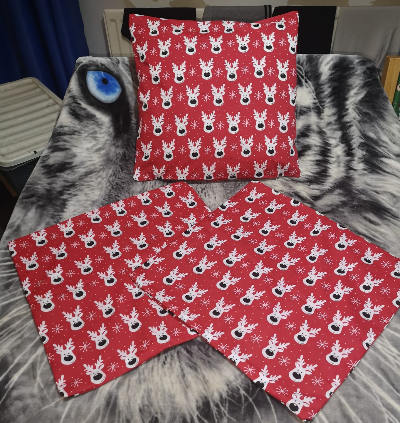 Customer photo review of White Reindeer Faces Polycotton Fabric