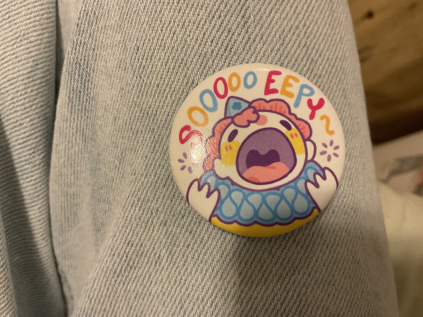 Customer photo review of Sleepy Clown Button