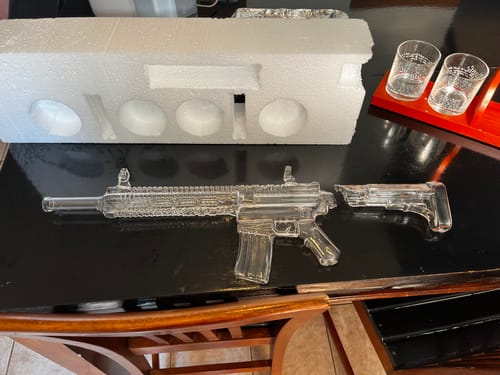 Customer photo review of AR-15 Glass Decanter with 2nd Amendment Whiskey Glasses