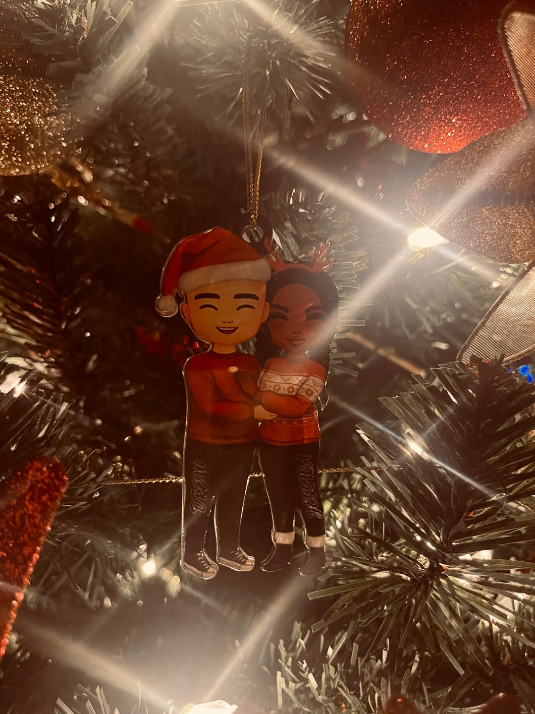 Customer photo review of Christmas Doll Couple Standing Hugging - Personalized Ornament