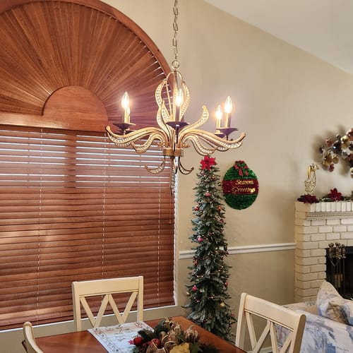 Customer photo review of 6-Light Crystal Bead Vintage Metal Empire Candle Chandelier