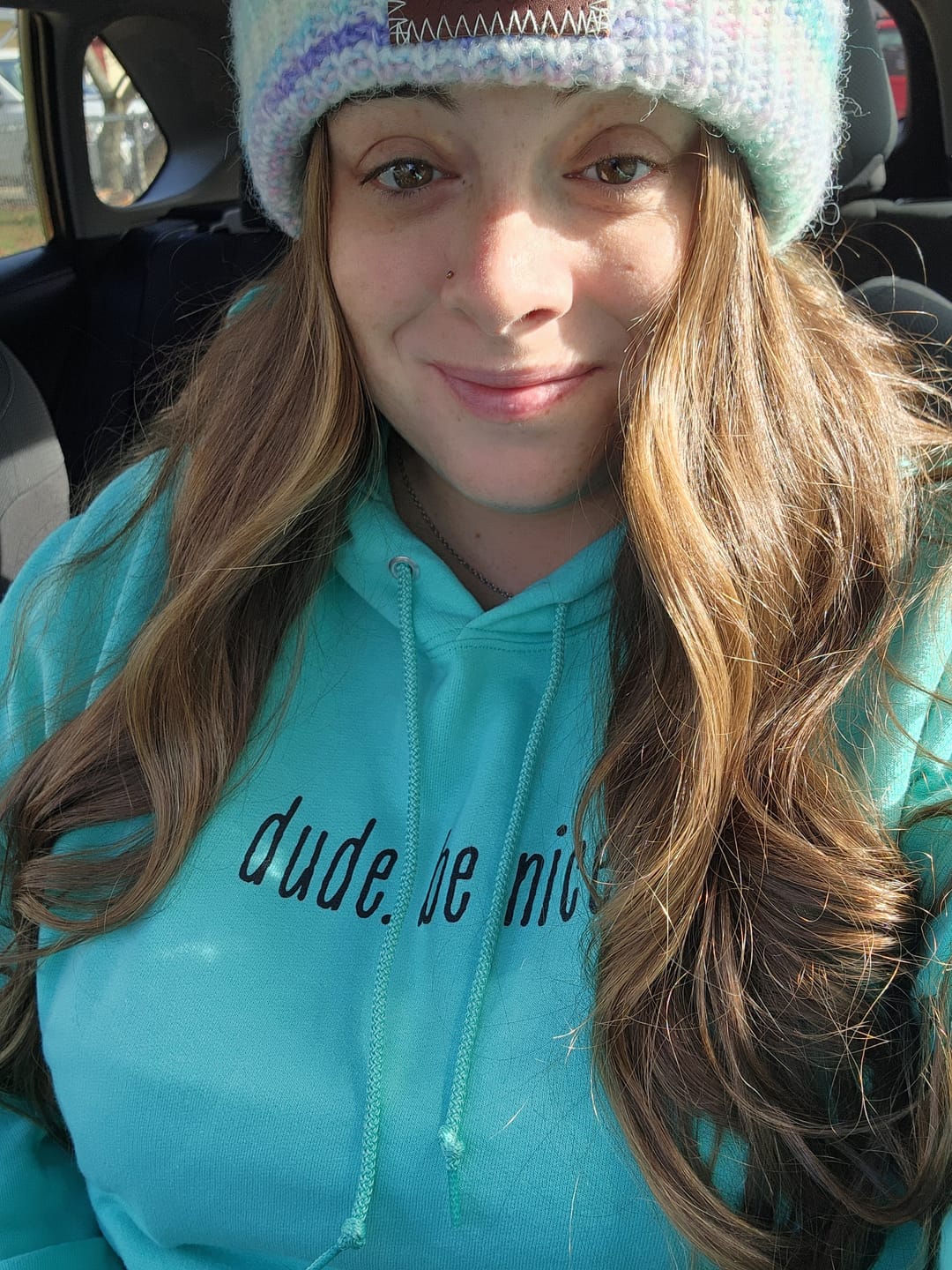 Customer photo review of dude. be nice Hoodie (Mint & Chip Collection)