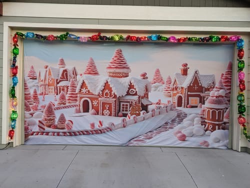 Customer photo review of Christmas Gingerbread Village Garage Door Wrap Cover Home Decoration
