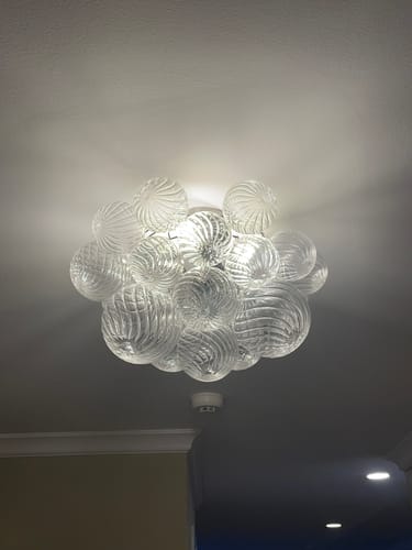 Customer photo review of 3-Light Brass Cluster Ribbed Glass Bubble Semi Flush Chandelier