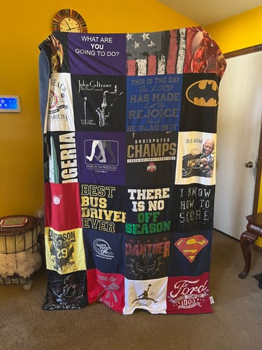 T-shirt quilt with music, driving themes by Sylvia L from OH