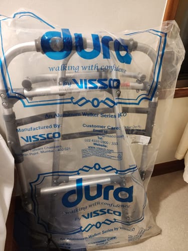 Customer photo review of Dura Max Walker (Aluminium) | Foldable Walking Aid | Adjustable Height  | Light Weight | With Premium Grade Rubber Shoes and PVC Grip  (Grey)
