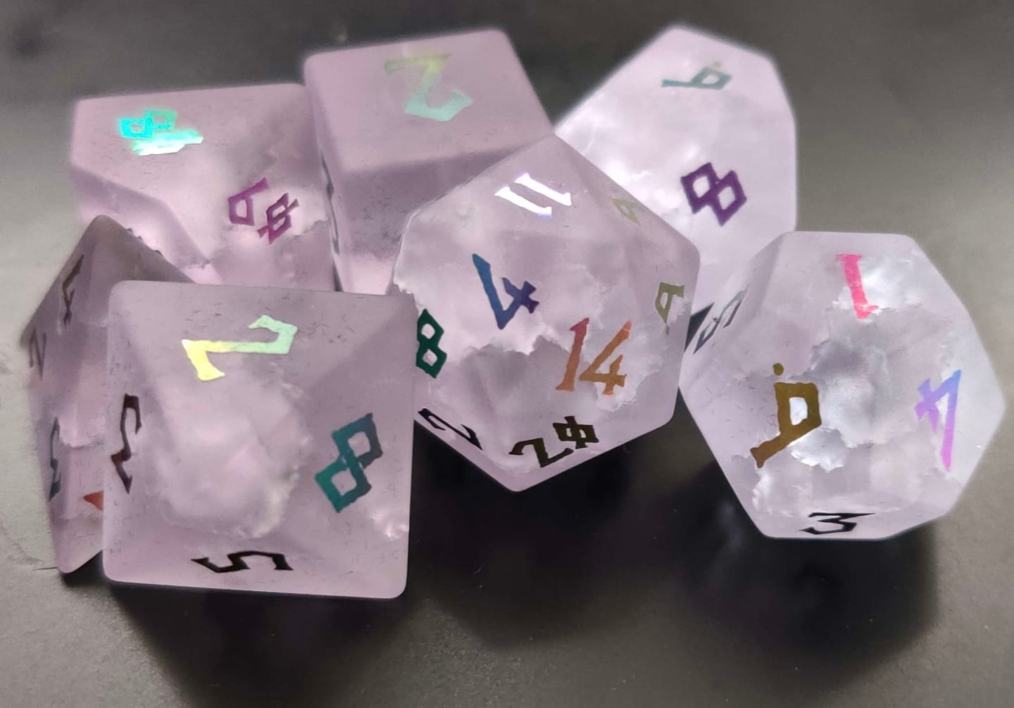 Customer photo review of Bifrost Raised Lava Glass Dice Set