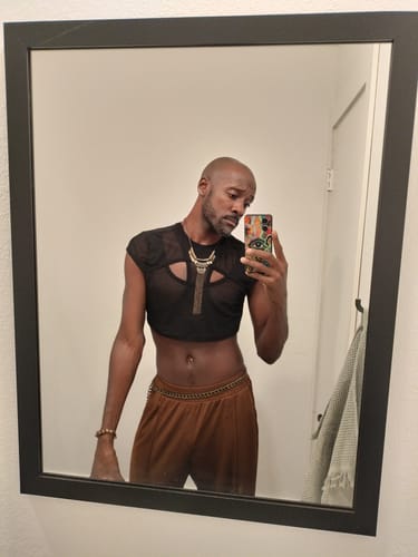 Customer photo review of Mens Pintuck Detail Loose Straight Leg Pants SKUJ42008