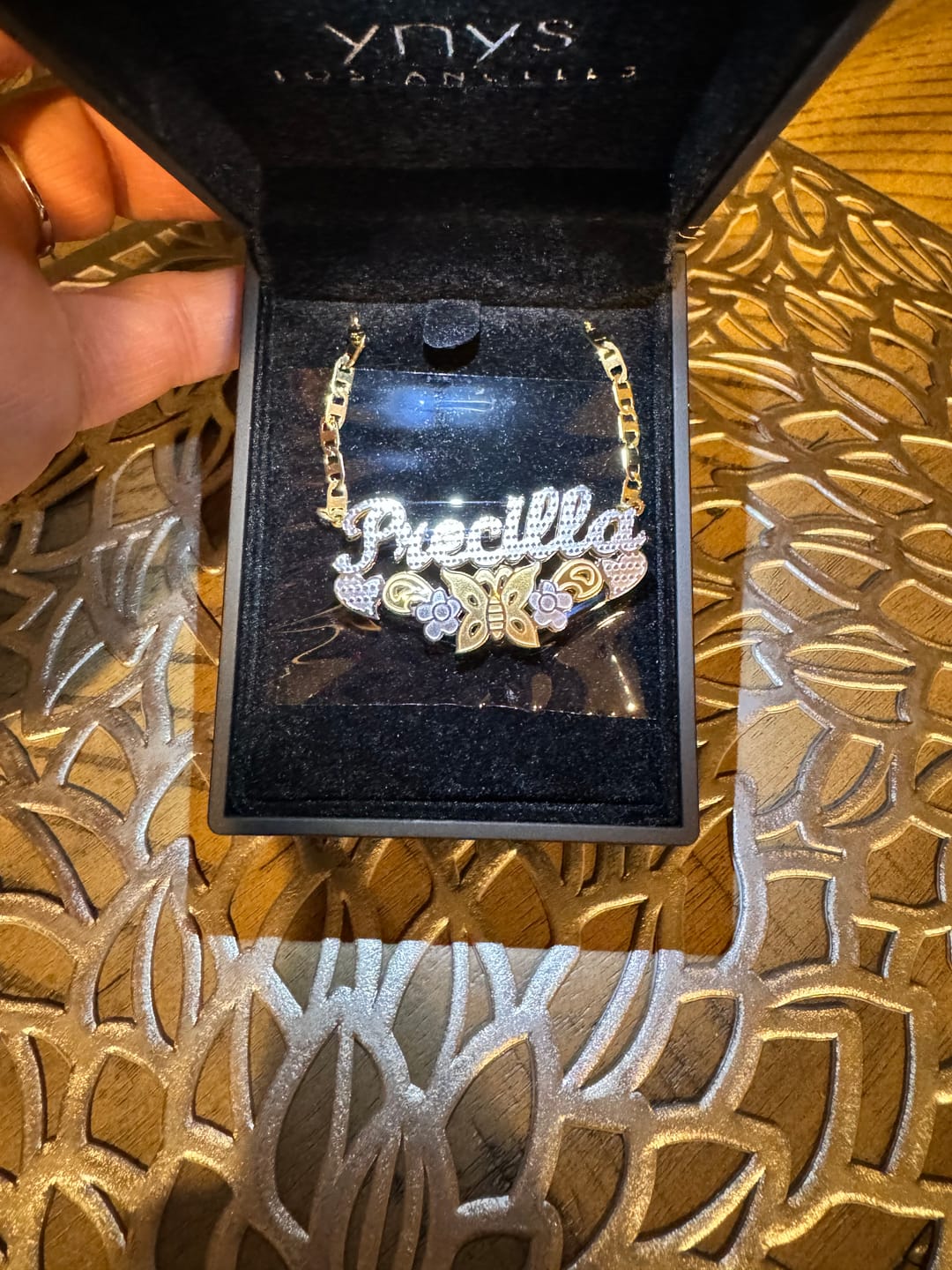 Customer photo review of Monarch Butterfly 3D Plated Name Necklace