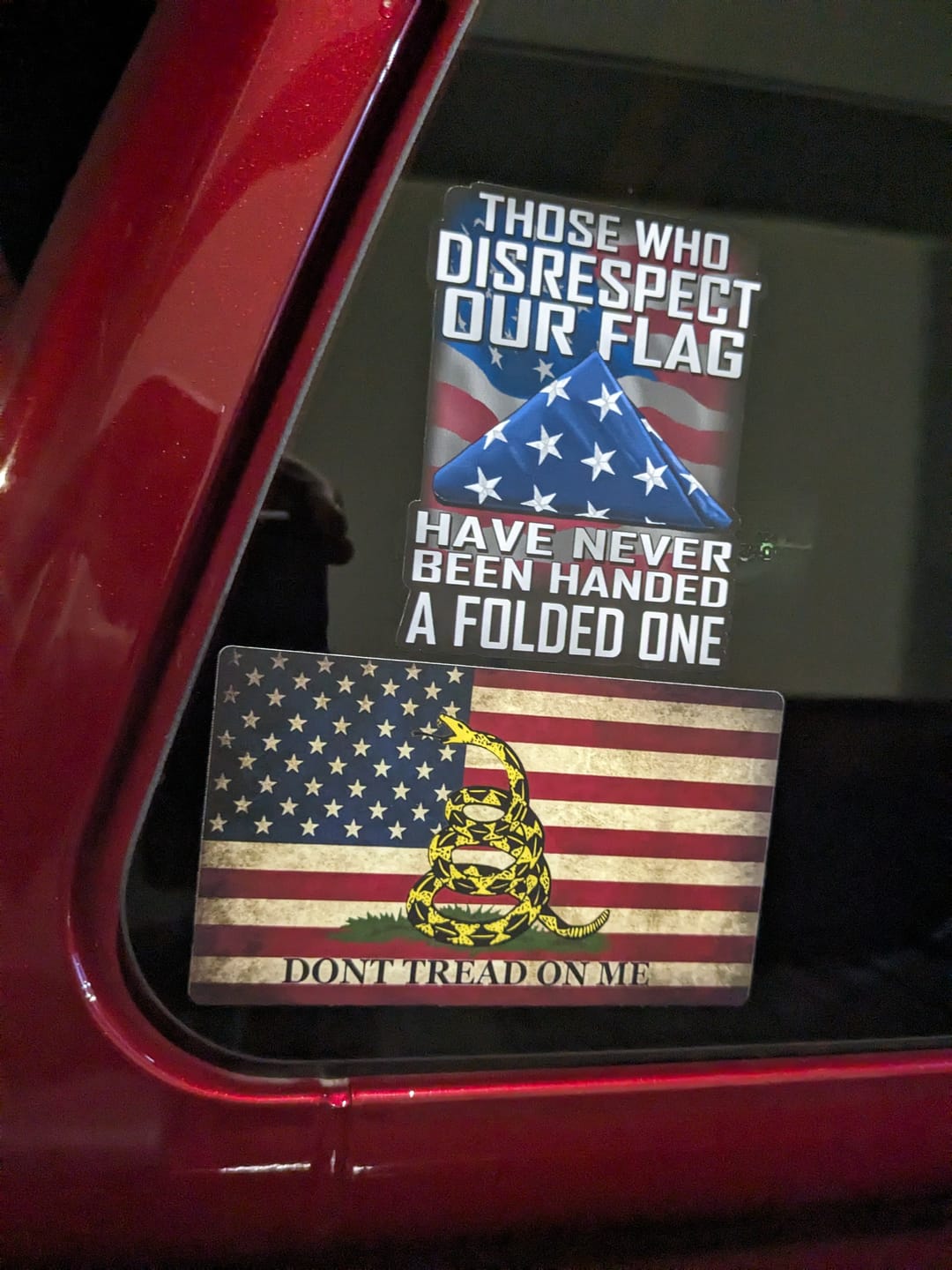 Customer photo review of Those Who Disrespect Our Flag Have Never Been Handed A Folded One Decal