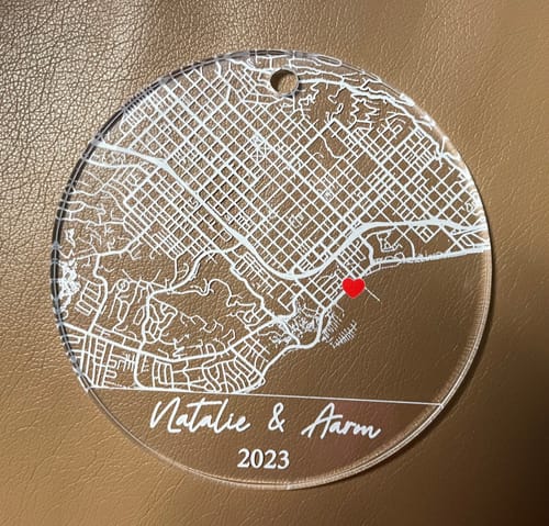 Customer photo review of Wedding Xmas Ornament | Custom Map Ornament