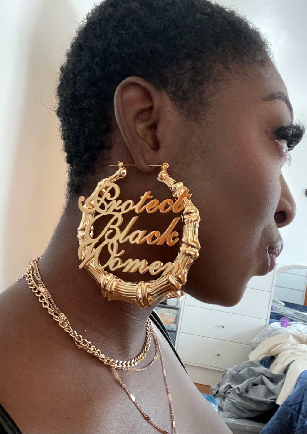 Customer photo review of 18k Gold Plated Protect Black Women Bamboo Hoop Earrings