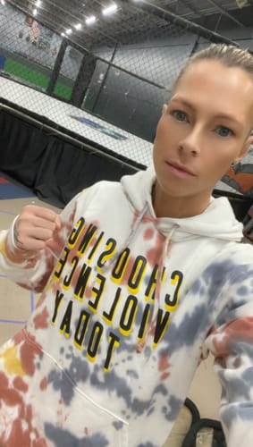 Customer photo review of Salty Savage Unisex “CHOOSING VIOLENCE” Hoodie | Dead Head Edition | Splatter Tie Dye