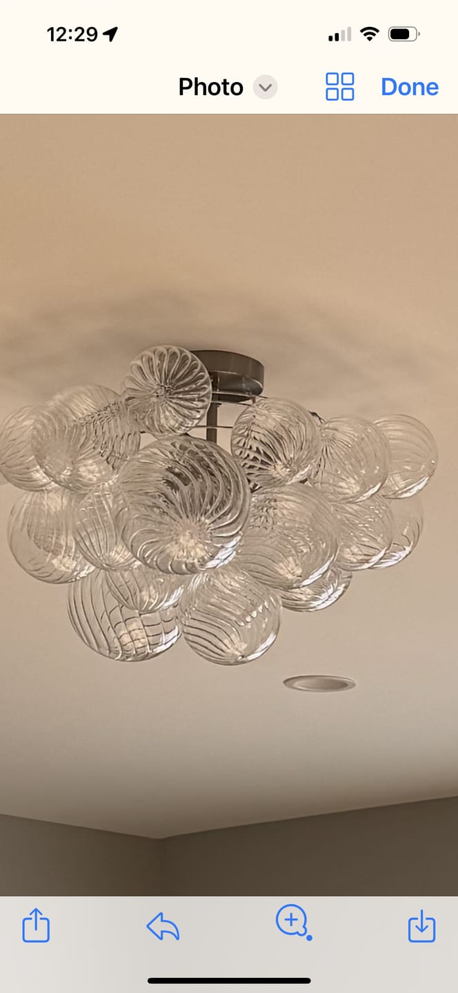 Customer photo review of 3-Light Cluster Ribbed Glass Bubble Semi Flush Chandelier