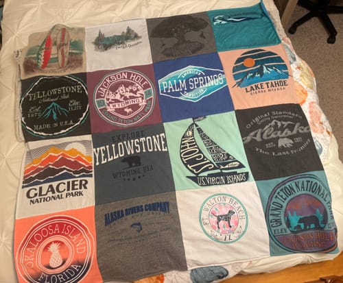 T-shirt quilt with travel, national parks themes by Tammy from TX